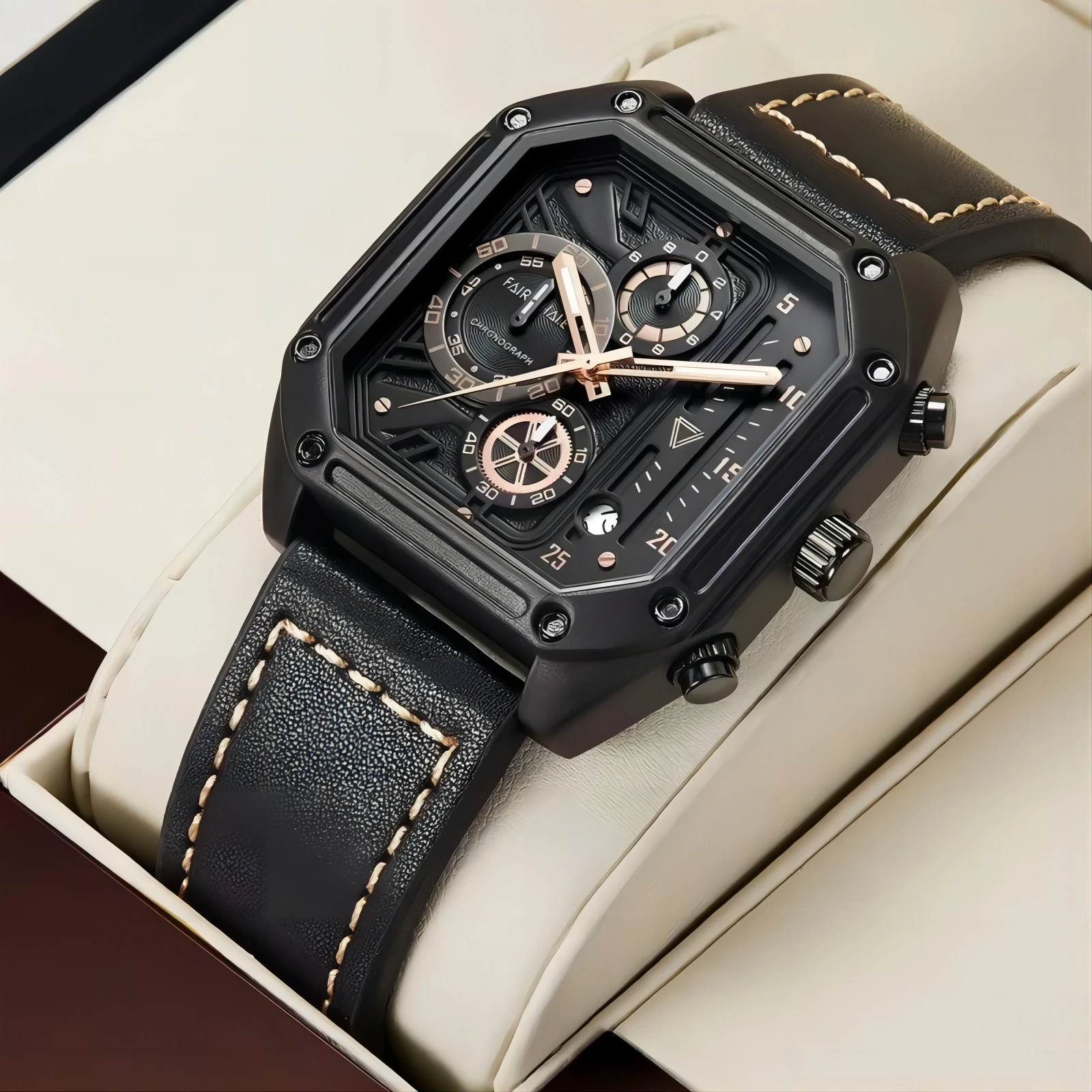 Fashion Watches Mens Top Brand Mark Fairwhale Luxury Automatic Date Clock Man Leather Strap Quartz Wristwatch Reloj Dropshipping