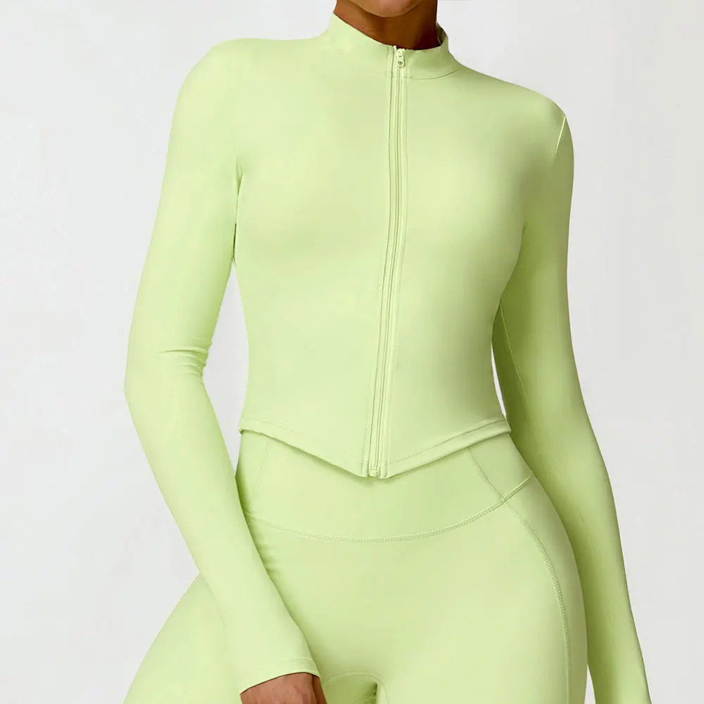 

Женская спортивная куртка с длинными рукавами для йоги, тренажерного зала, пуш-ап, тренировок по бегу, облегающая куртка на молнии с воротником-стойкой для фитнеса, спортивная куртка