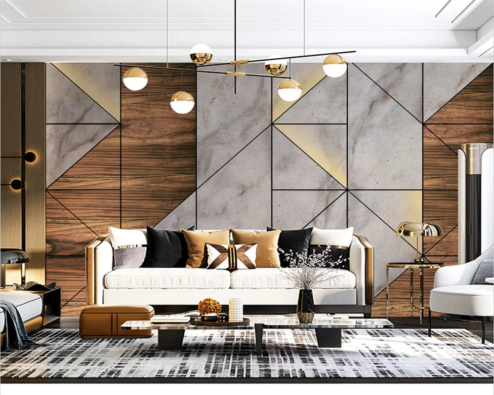 

beibehang papier peint Custom new abstract geometric sofa background modern wood grain marble bedroom background wallpaper