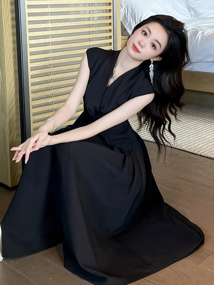 elegance漆黒black sexy long dress★★★ Elegant Halter Black Bodycon Dress Long Sleeves - Sexy Slit