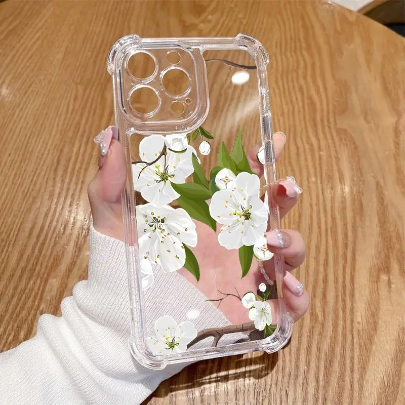 Edge-Series Transparent Phone Case with Floral and Grass Design