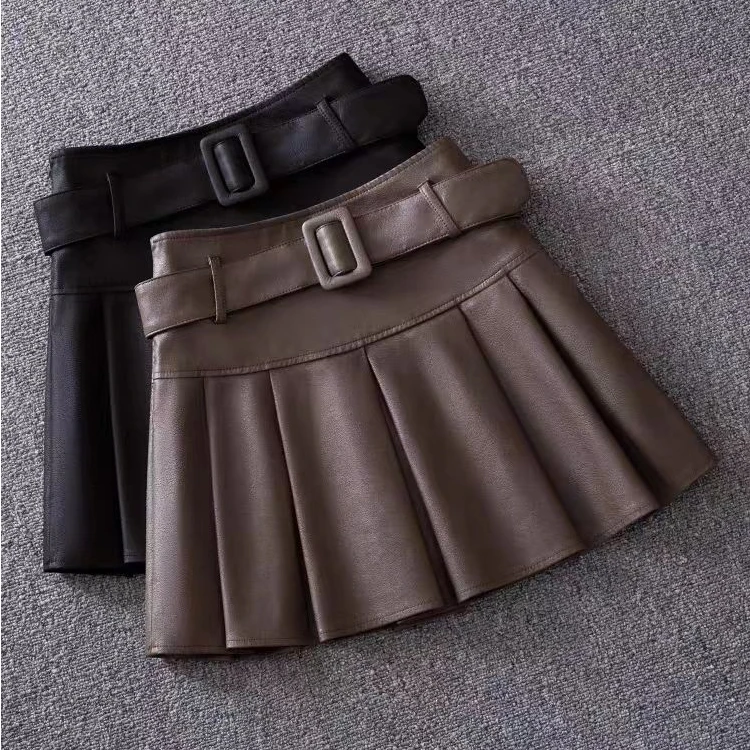 Wrinkled Leather Skirt for Women 2024 Spring and Summer New High Waisted Slim Fit Fashion Show Figure A-line Casual Short Skirt