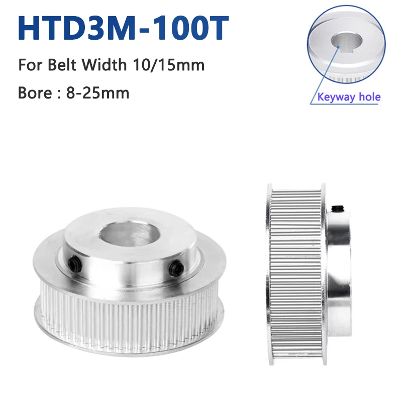 

1pc 100 Teeth HTD3M Timing Pulley Bore 8/10/12/14/15/17/19/20/25mm 100T HTD-3M Synchronous Wheel for Belt Width 10mm 15mm