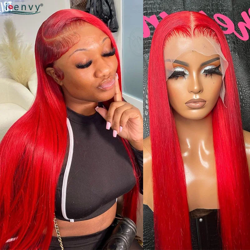 롱 99J 레드 버건디 컬러 레이스 프론탈 인모 가발 13X6 13X4 HD 스트레..