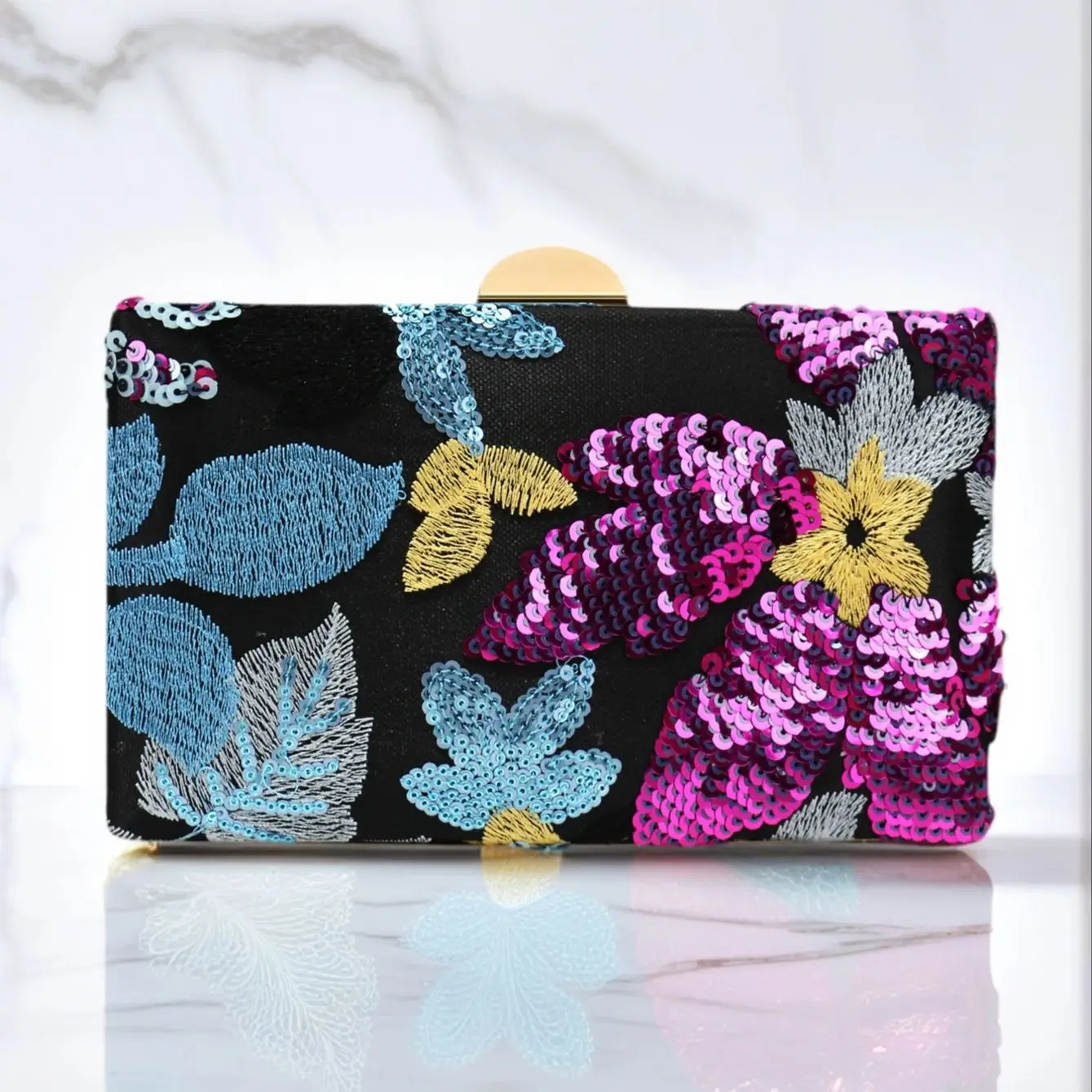 Sequin Floral Evening Clutch Bag for Women
