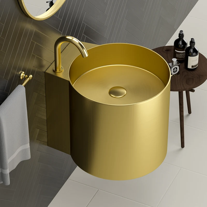 

Черная раковина из нержавеющей стали, настенная Золотая раковина для ванной комнаты, встроенная колонка, раковина для небольшого блока на заказ