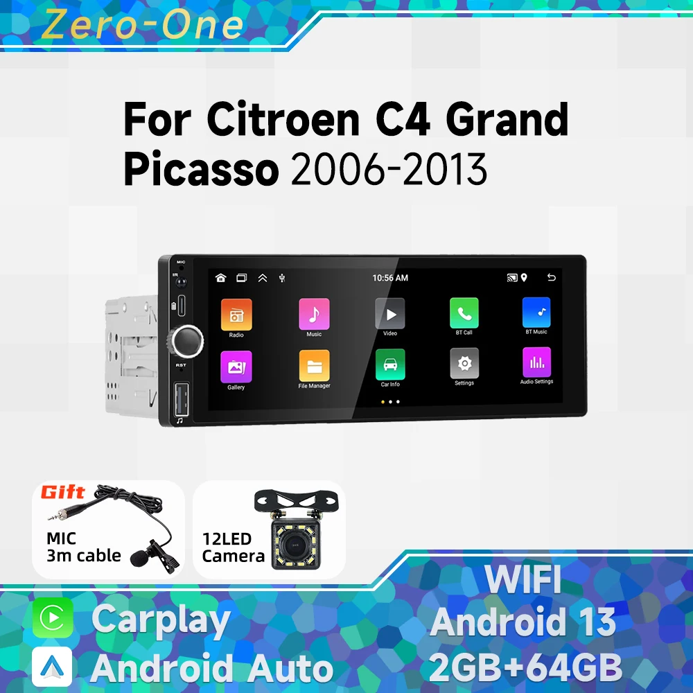 

6.86" Carplay Android Auto 1 Din Radio Android Car Multimedia for Citroen C4 Grand Picasso 2006-2013 Stereo Head Unit Autoradio