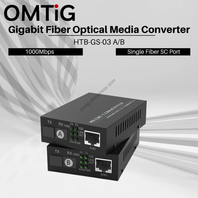 One Pair With Power Supply Single Mode Single Fiber HTB-GS-03 Black Color Media Converter Rj45 Ethernet Media Converter sc701a single mode optic fiber transceiver external power supply dual fibler 20km ethernet converter sc port