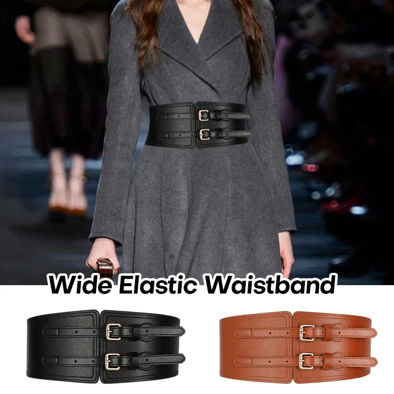 

Women Fashion Corset Wide Belts PU Leather Waistband Lady Elastic Waist Belts Cummerbunds Dress Coat Accessories