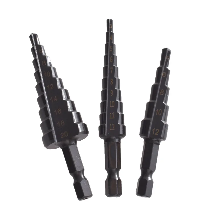 3 Pz/Set Hss Punta Da Trapano A Gradino Con Scanalatura Dritta Nitruro Twist Drill Wood Metal Hole Cutter Strumenti Di Carotaggio Set Regalo M35