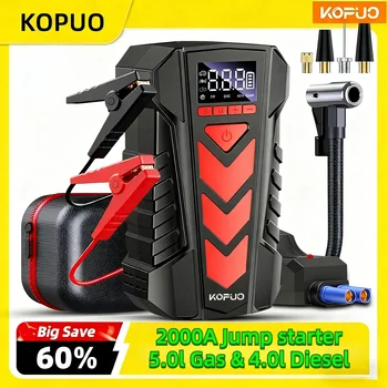 Avviatore di emergenza 2000A con gonfiaggio dei pneumatici, pompa d'aria da 150 PSI e booster batteria, power bank portatile da 12 V, regalo perfetto per auto