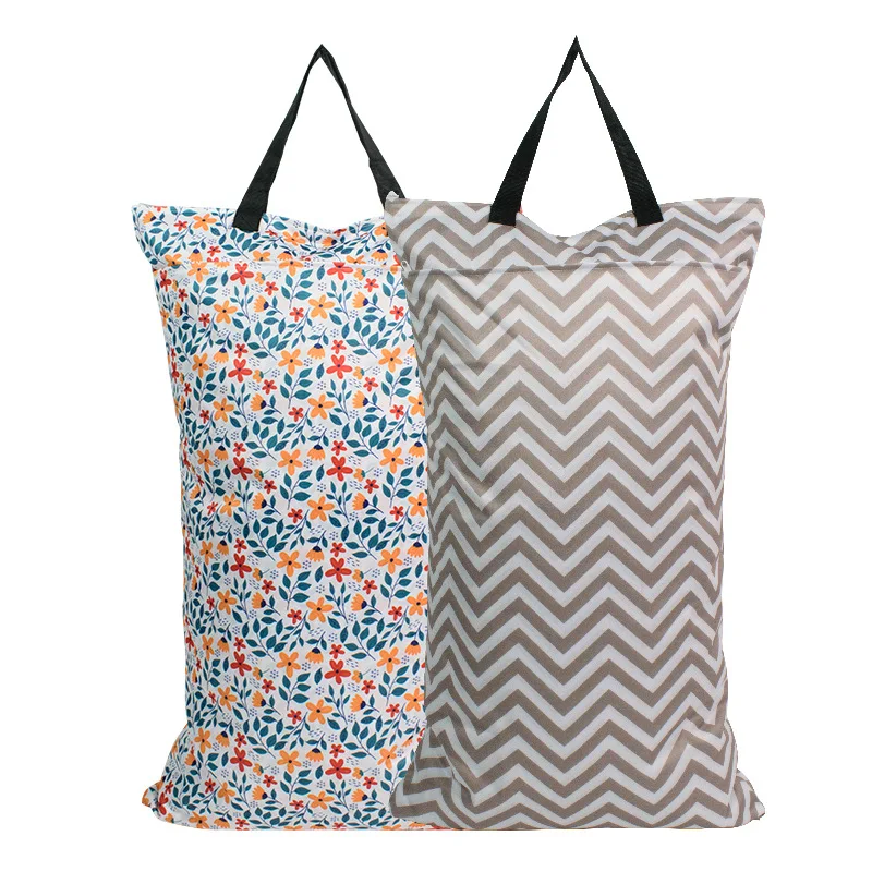 40*70cm Large Hanging Wet Dry Pail Bag Two Zippered Waterproof Wet Clothing Bag Laundry Diaper Nappy Bags Prints Portable Pouch 5