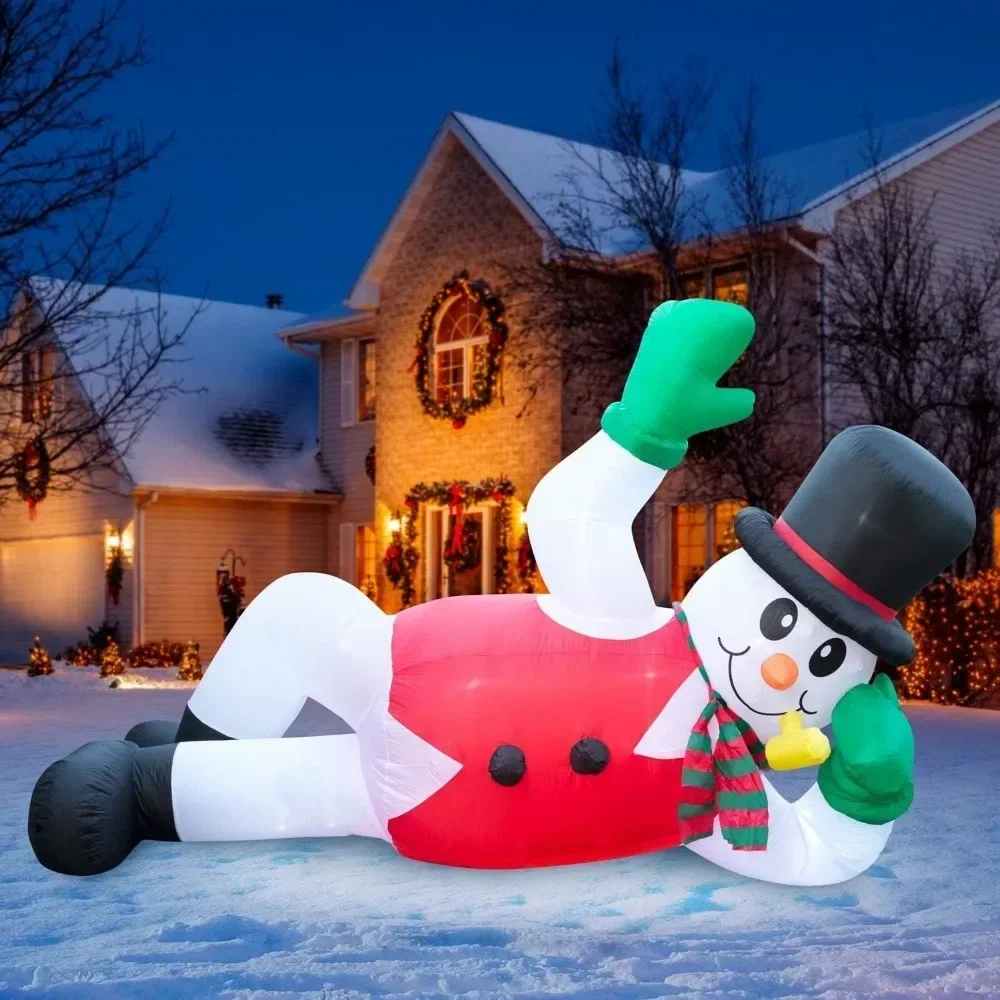 

10 Ft Christmas Inflatable Lounging Snowman Yard Decoration - 10 Ft Long Lawn Decoration Christmas Inflatables Outdoors Outdoor