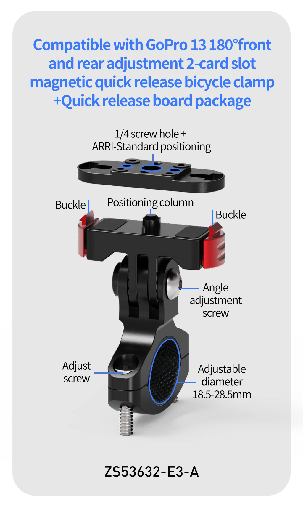 Motorrad-Lenkerhalterung für GoPro 13-Zubehör, magnetische Schnellspanner, Aluminiumklemme, verstellbare Dämpfung, Kamera, Fahrradhalterung – Detail 23