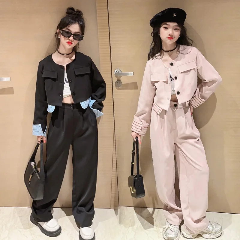 

Girls' French Suit Set 2023 Autumn New Fashionable Small Fragrance Suit Two Piece Set Big girl two pieces set