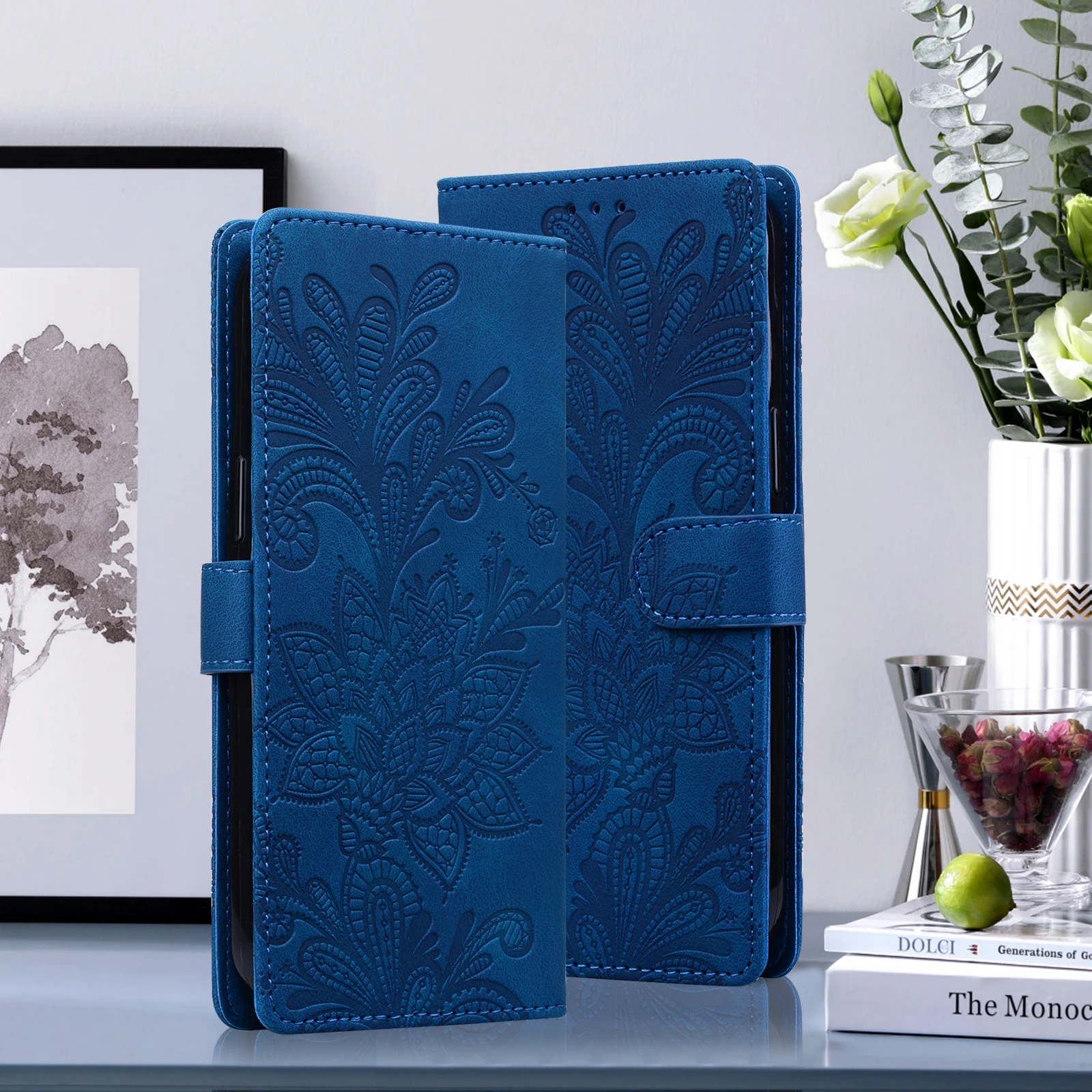 Embossed Magnetic Flip Leather Wallet Phone Case