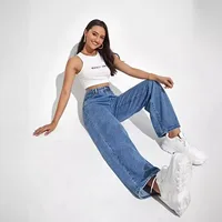 Fashion retro blue jeans women y2k High street baggy straight pants High waisted all-in-one slim pants - Image 3