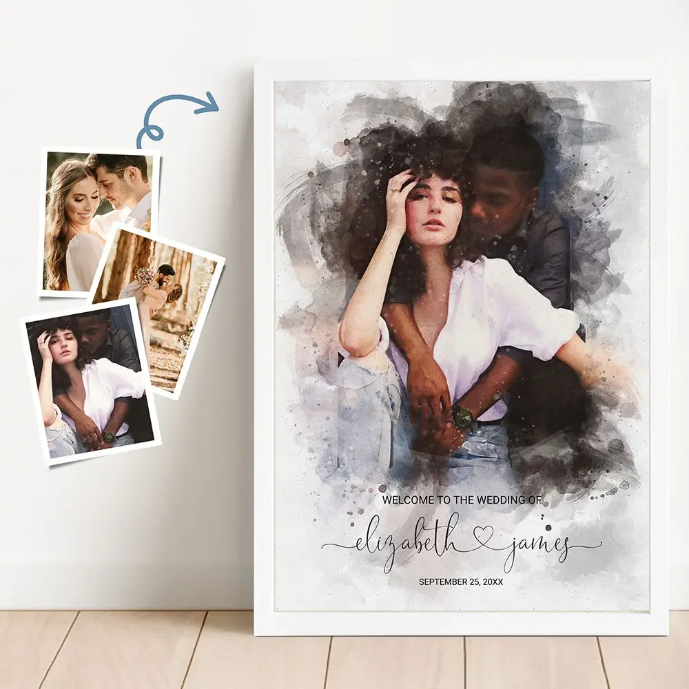 Watercolor Couple Portrait Poster Unique Wedding Welcome Sign Art Print Canvas Painting Wall Picture Welcoming Guests Decor acrylic wall decor acrylic party decor wedding poster