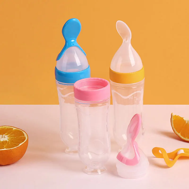 Baby Silicone Squeeze Bottle Spoon Convenient to Use with Standing Base for Infant Dispensing and Feeding silicone feeding spoon silicone cutlery set learning spoons baby cutlery