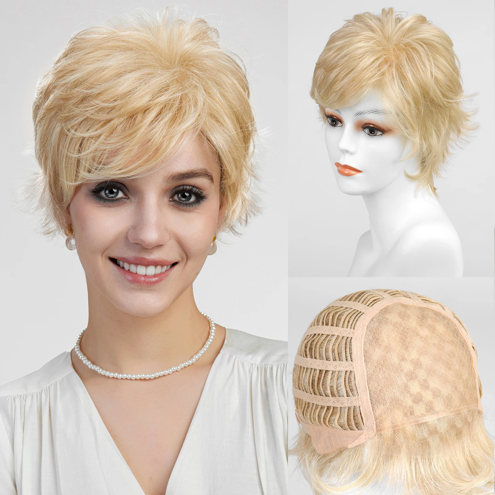

Short Pixie Cut Synthetic Lace Wigs Light Blonde Mono Top with Lace Front Wig Daily Cosplay Use Natural Smooth Wigs for Women