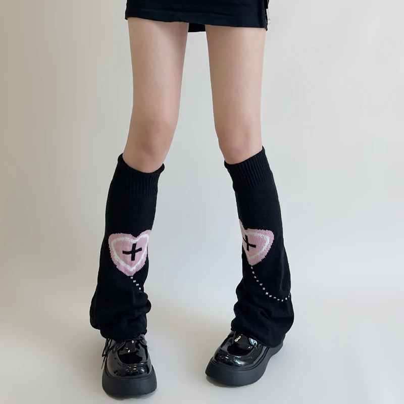 New Autumn and Winter Y2K Double-Sided Foot Sock Women's Knitted Wide Leg Warmer Love Sweet Cool Hot Girl Thigh High Socks