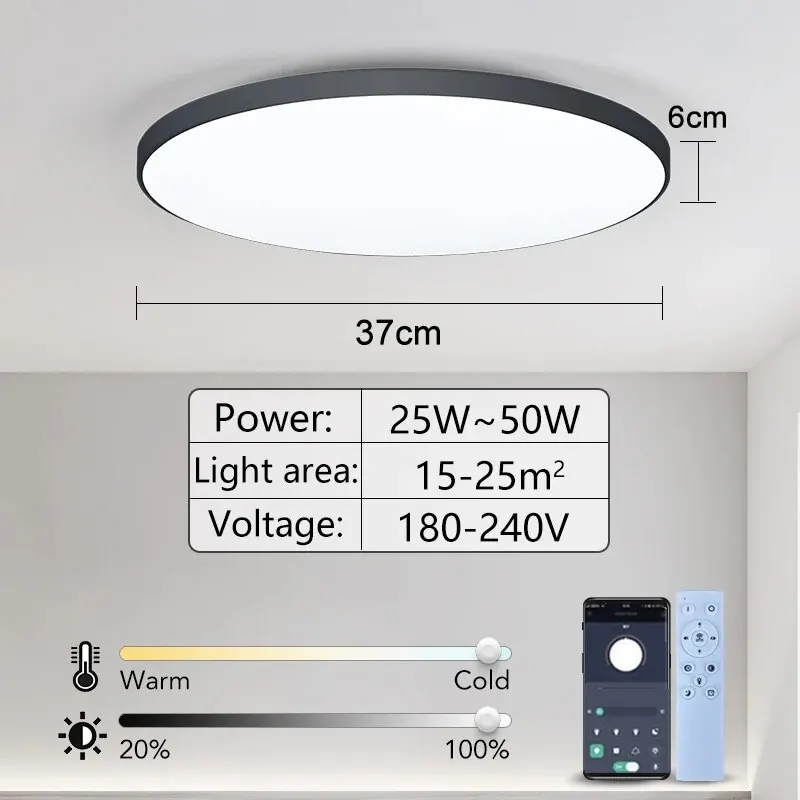 ตัวเลือกสินค้า โคมไฟติดเพดาน LED ปรับแสงได้ ควบคุมด้วยแอปพลิเคชัน