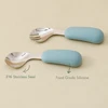 2PCS Baby Silicone Stainless Steel Fork Spoon Feeding Set Portable Kids Training Weaning Tableware Toddler Utensils Baby Stuff 5
