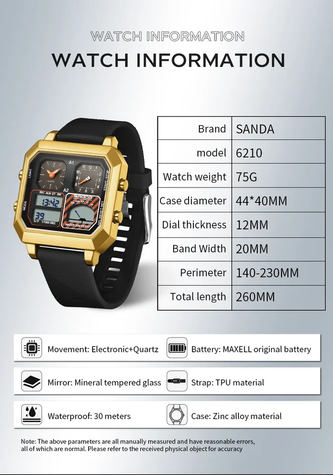 SANDA Top Brand 6210 Fashion Men's Electronic Watch Intelligent SANDA Top Brand 6210 Fashion Men's Electronic Watch Intelligent