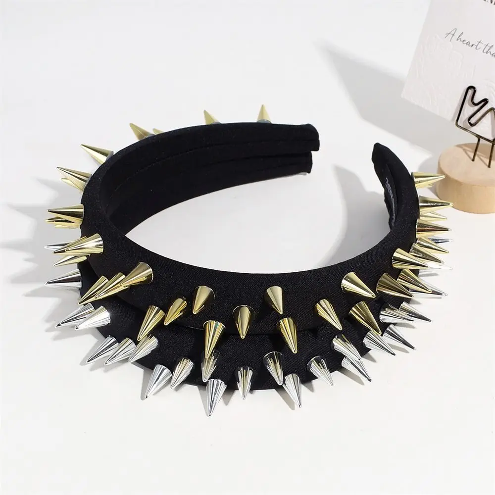 1pcs Fashion Punk Goth Headwear Women Headband Girls Rivets Hair Bands Cosplay Headdress Silver Golden Hair Accessories