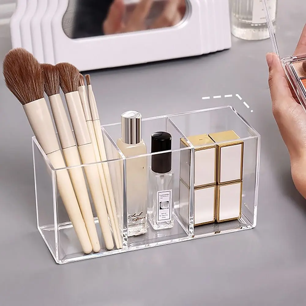 Desk Stationery Storage Pen Holder Transparent 3 Grids Pen Storage Box INS Style Large Capacity Pencil Container Students 3