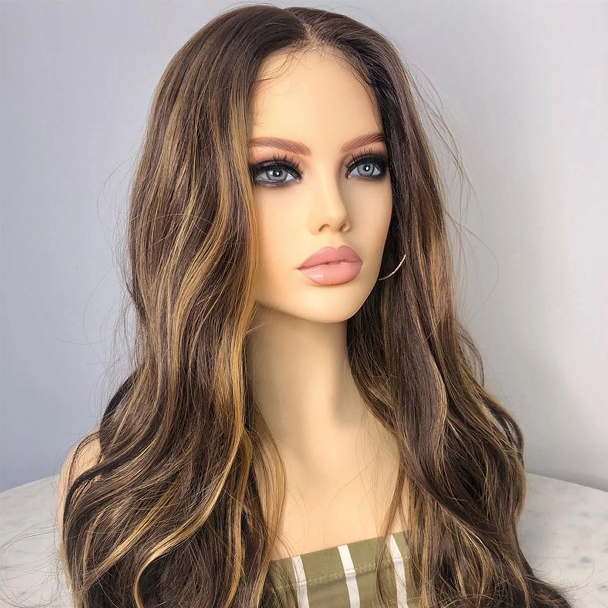 

Soft Preplucked 26"Long 180Density Glueless Highlight Ombre Blonde Body Wave Lace Front Wig With BabyHair Heat Temperature Daily