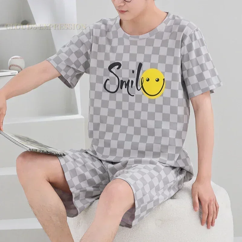 Summer 4XL Men Pyjamas Knited Pajamas Set Nightwear Big Boys Sleepwear Pyjamas Night Suits Pijamas Plus Size Homewear pajama sets