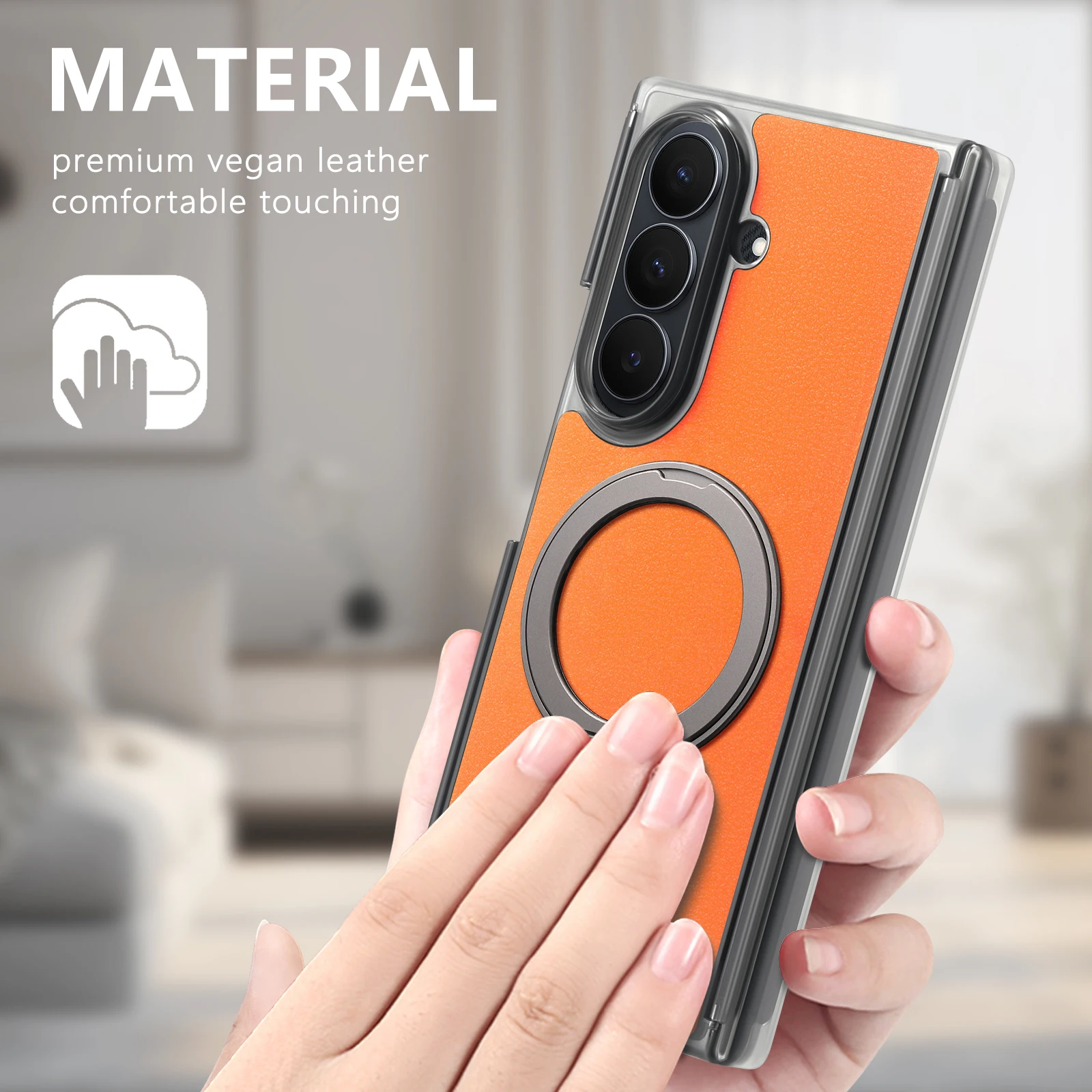 360 Rotating Magnetic Phone Case with Wireless Charging and Dual-Axis Shockproof Design