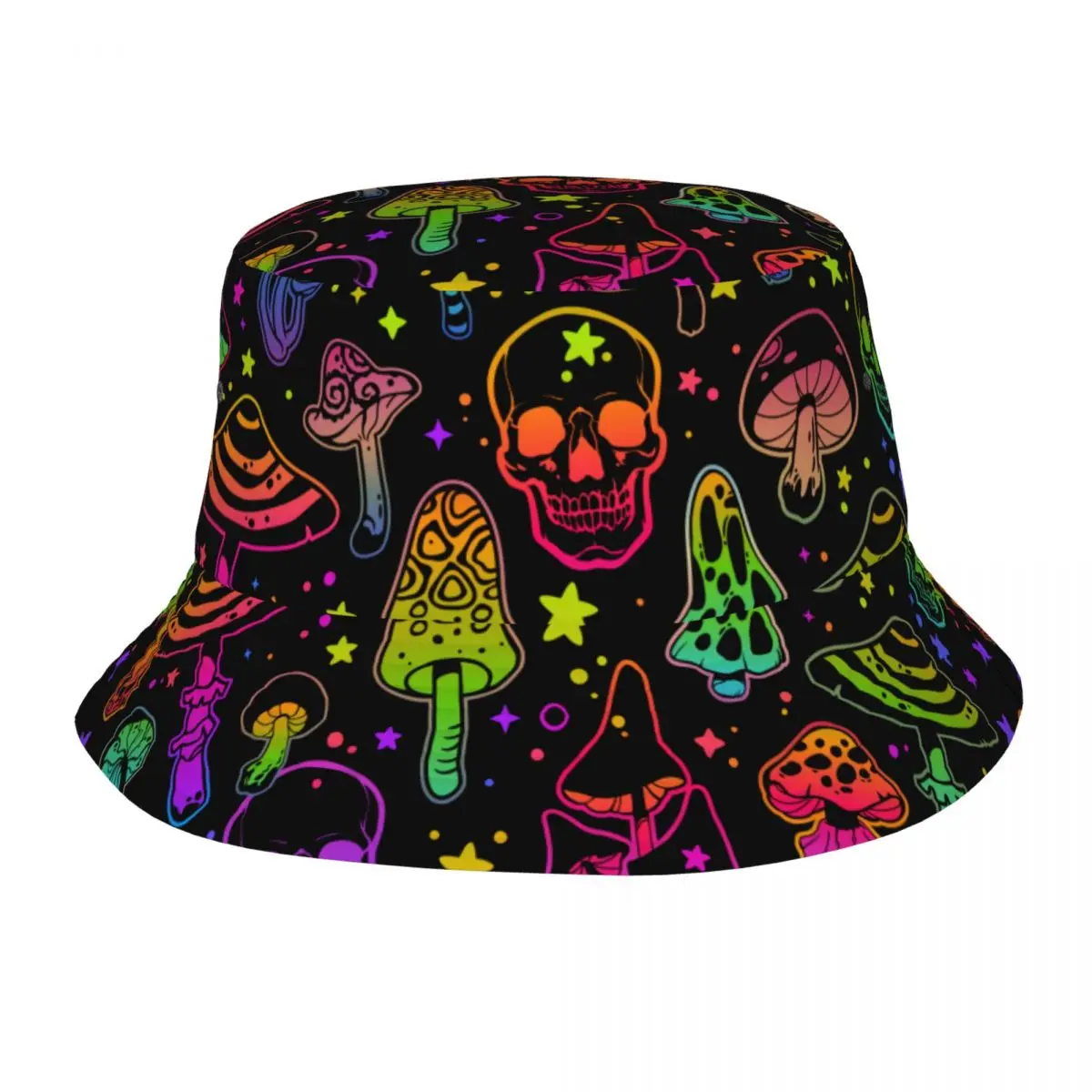 

Stylish Psychedelic Mushrooms Bob Hat Women Men Foldable Outdoor Skulls Fisherman Hat Summer Beach Vacation Getaway Headwear