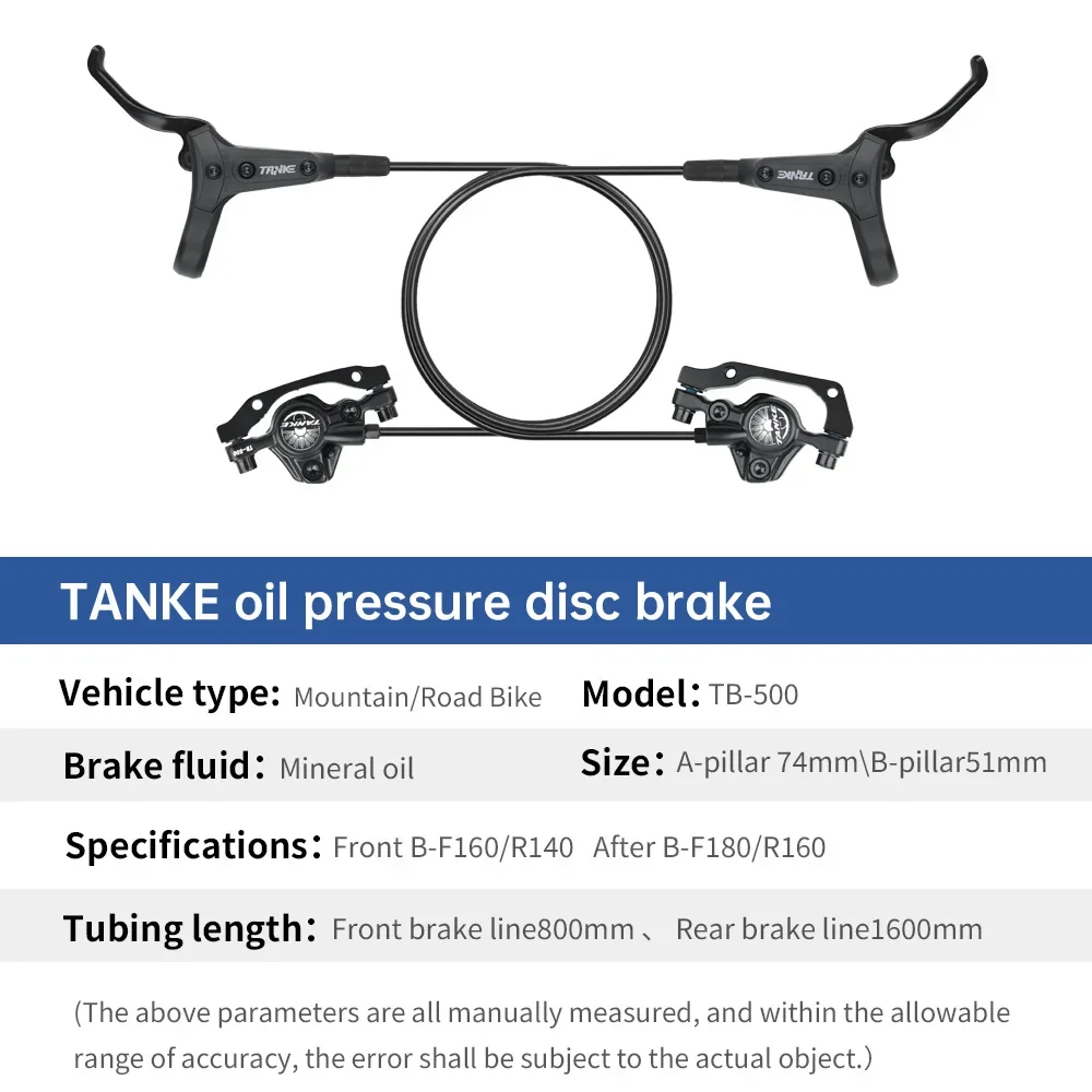 Mountain Bike Disc Brake TANKE MTB Hydraulic 2Piston Lightweight XC Trail Calipers Original Metal Pads Oil Pressure Rotor handlebar short grip