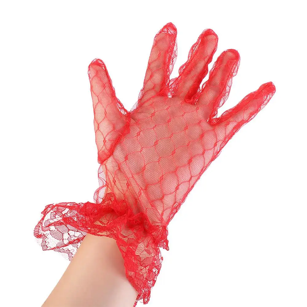 White mesh fingered short bridal gloves, sexy transparent wrist length Wedding gloves, suitable for women's wedding accessories