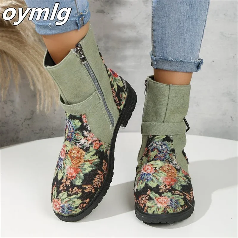 2022 Autumn Comfortable Mid Heel Embroidered Women's Low Boot Women's Boot