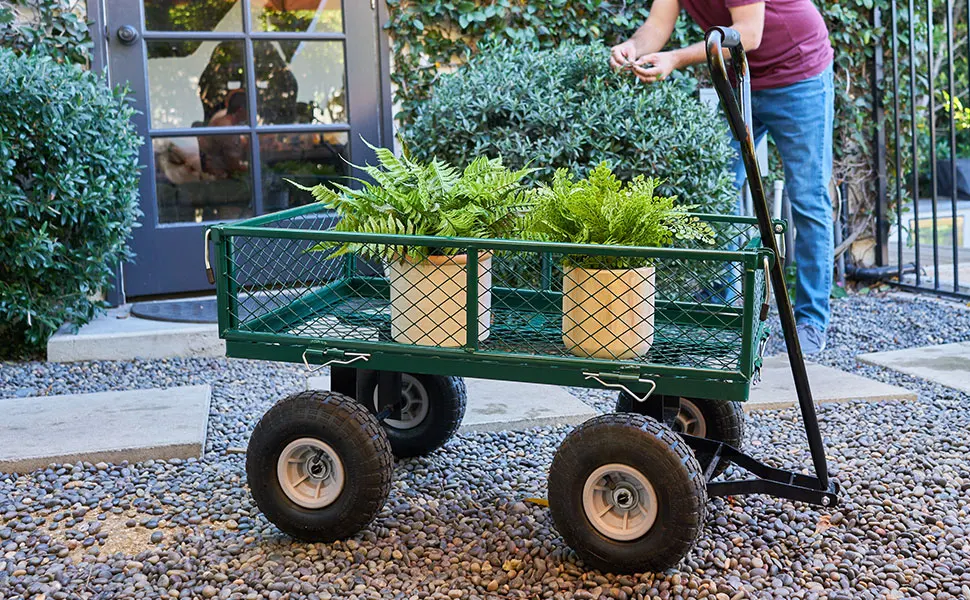 Garden Carts Yard Dump Wagon Cart Lawn Utility Cart Outdoor Steel Heavy  Duty Beach Lawn Yard Landscape