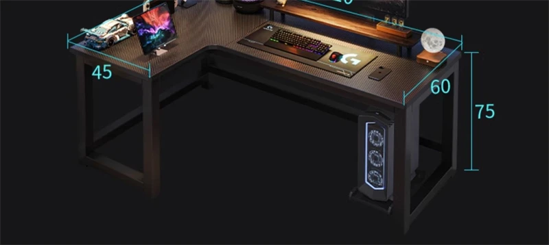 Description Picture 3 of itemModern Corner Computer Desks Home Double Desktop Gaming Desk Computer Desk with Bookshelf Bedroom Reading Desk Office Furniture