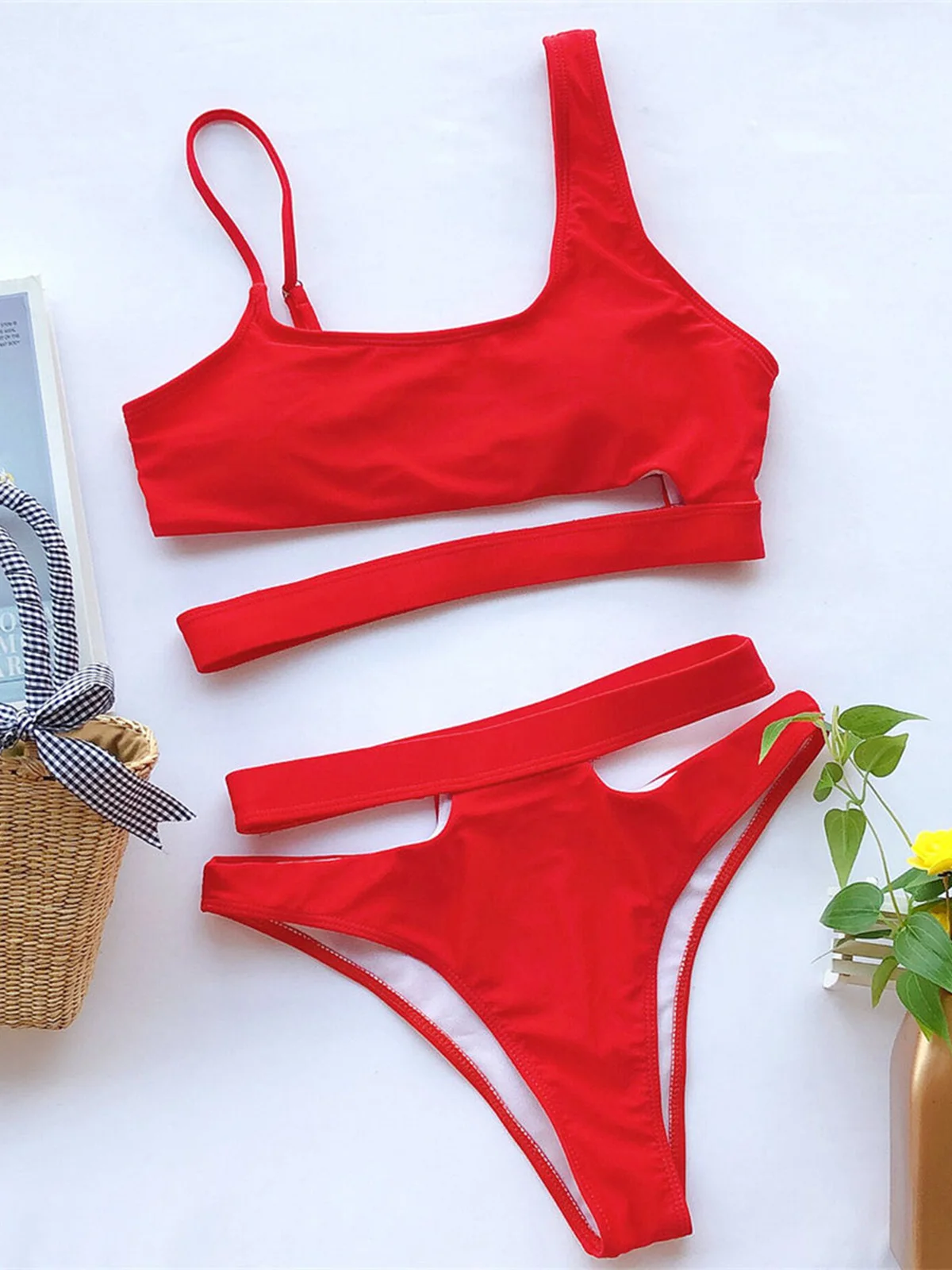 MIOTEQ Costume da Bagno Bikini da Donna Vita Alta Pizzo su Costume da
