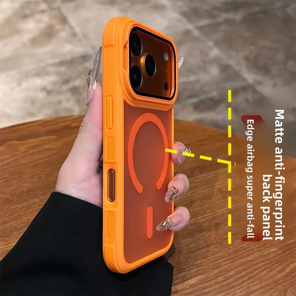 Magnetic Armor Flip Stand Phone Case with Full Lens Protection - Matte Finish and Air Design