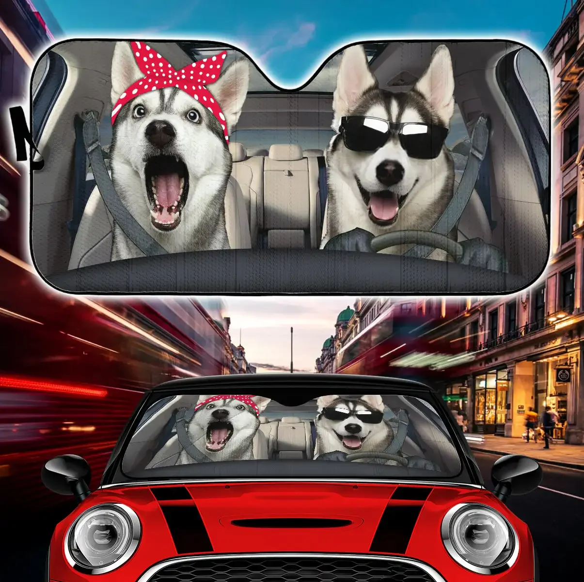 

Funny Husky Couple Car Auto Sunshades Animal Dog Driver Car Windshield Sunshade Car Accessories