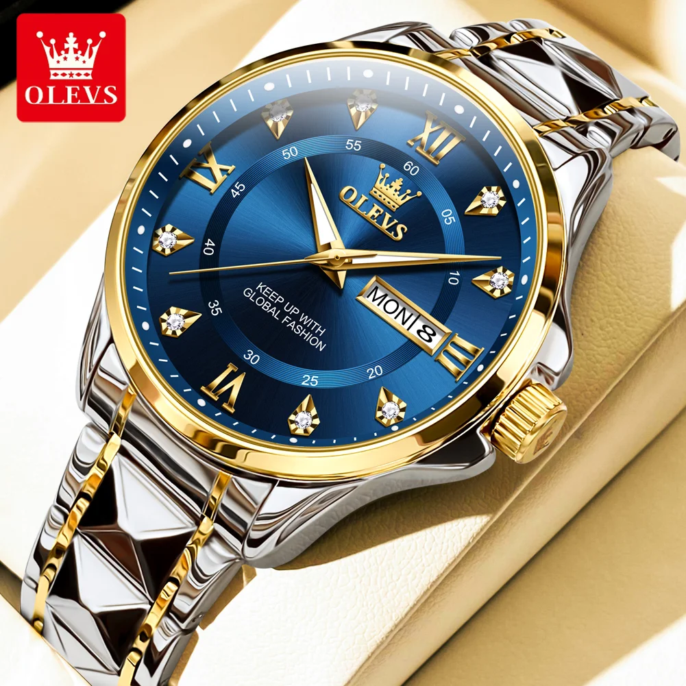 OLEVS Mens Watches Top Brand Luxury Quartz Watches for Mens Stainless Steel Waterproof Luminous Date Week Fashion Man Wristwatch