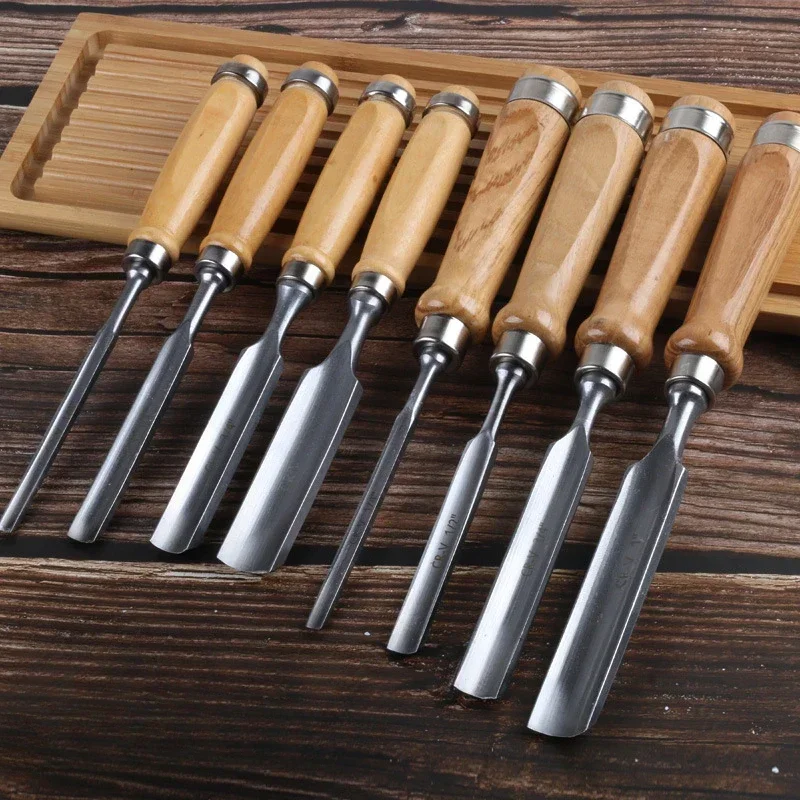 Wood Carving Chisels Set with Beech Handles, Ergonomic Wood Carving Tools, Sharp Chrome-Vanadium Steel
