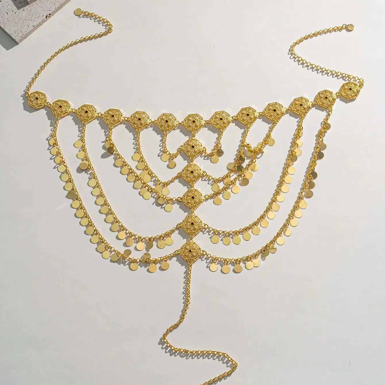 غطاء شعر ذهبي فاخر متعدد الطبقات – إكسسوار شعر شرق...