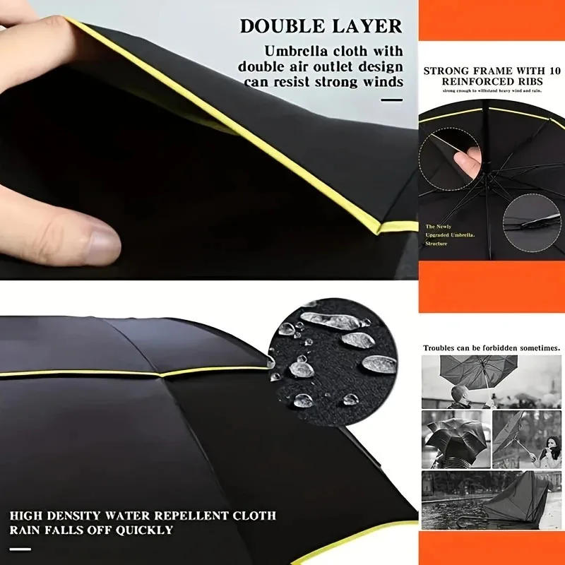 Double Strong Wind Resistant Umbrella Rain Women Large Folding Non-automatic Umbrellas Men Family Travel