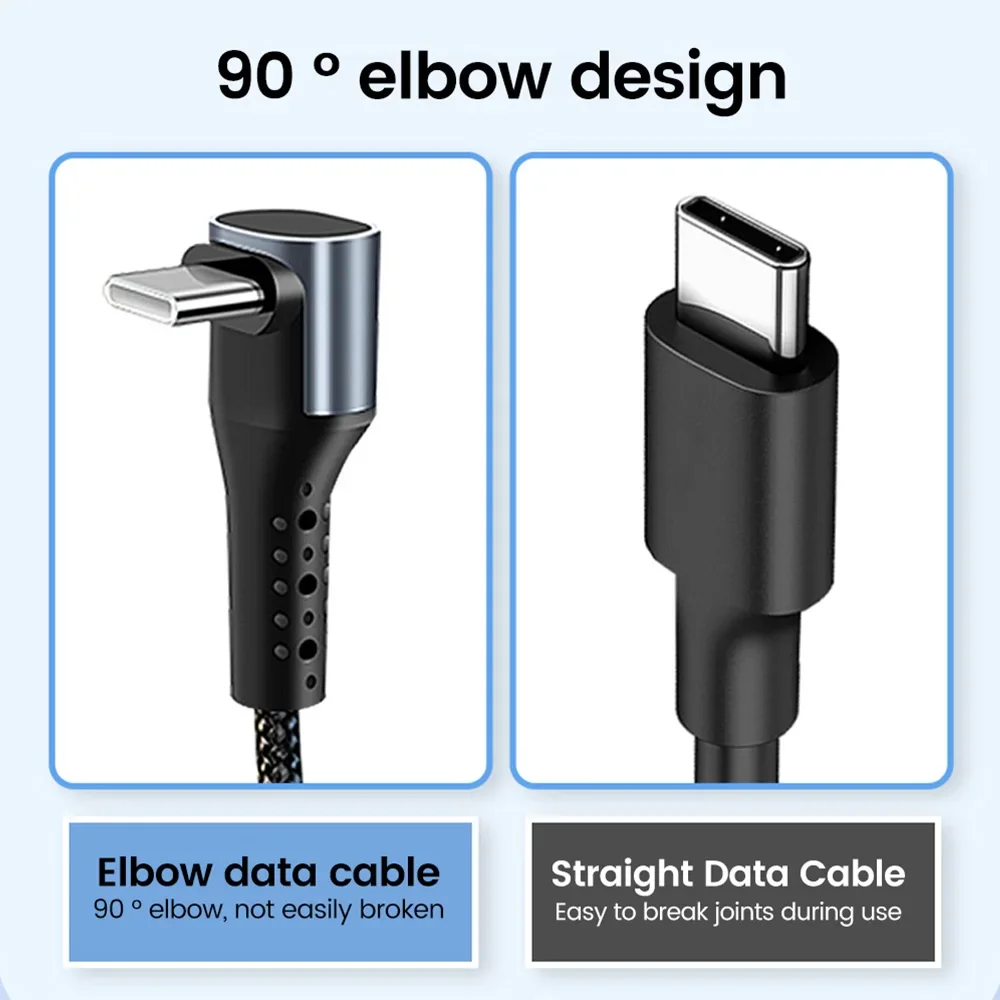 90 ℃   엘보우 USB 타입 C 케이블 66W 6A 타입 C to 타입 C 고속 충전 데이터 케이블 아이폰15용 0.25M/0.5M 짧은 파워뱅크 케이블 타입 C