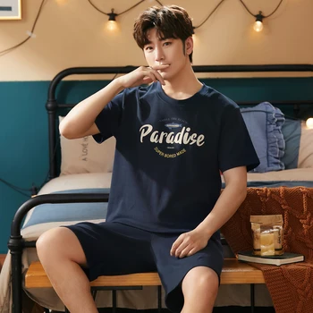 남성용 만화 잠옷 세트, 캐주얼 짧은 상의, 격자 반바지 정장, 격자 무늬 잠옷, 홈웨어 패션, 여름