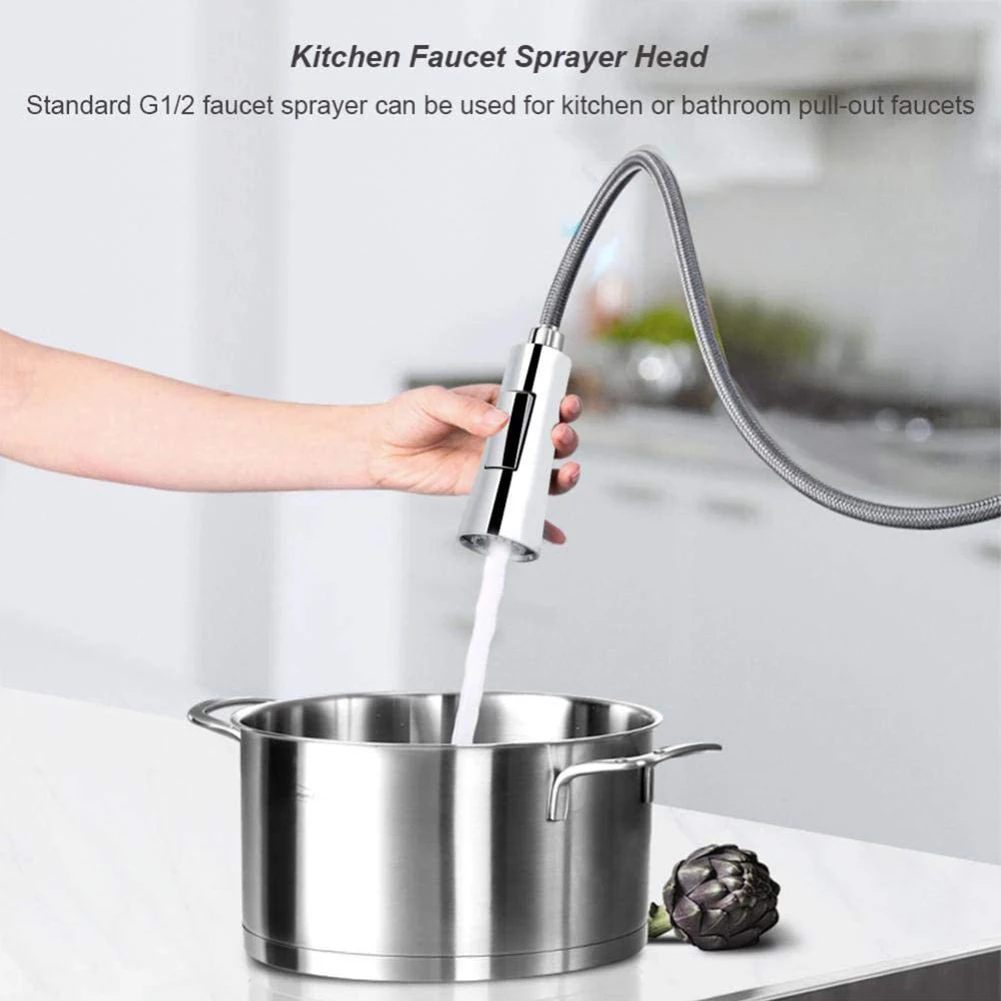 

Kitchen Tap Faucet Shower Head With Excellent Waterproof Performance ABS Material G1/2 Size Silver/Black/Brushed/Gray