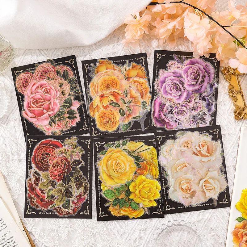 Assorted Rose Blossoms PET Stickers Aesthetic Hand Account Notebooks Waterproof Labels Creativity Personalized Phone Journaling